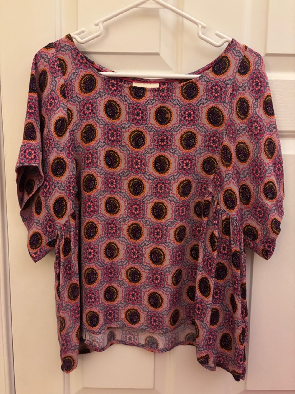 Maeve Pink & Black Medallion Print Blouse Size Medium